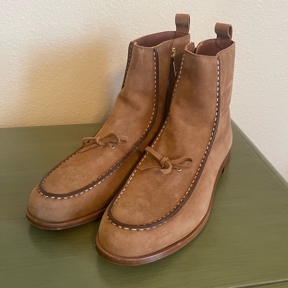 POLO RALPH LAUREN Tan Suede Leather “Delaney” Ankle Boots Rare Woman’s 11B NEW!! - Picture 2 of 13